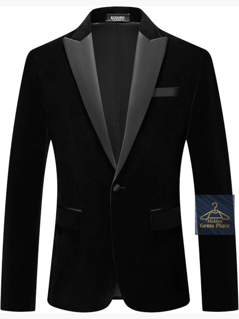 Slim Fit Velvet Blazer Suit Jacket Peaked Lapel One Button Tuxedo Wedding Prom